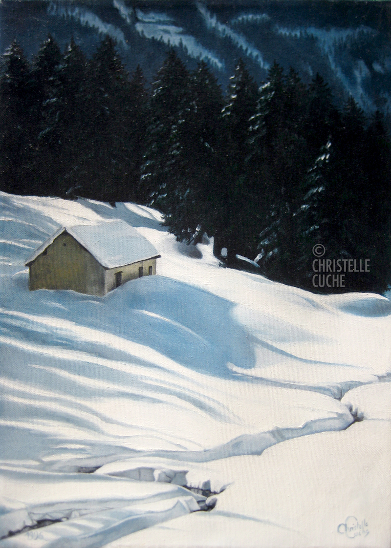 paysage de neige Jura, tableau peinture Christelle Cuche