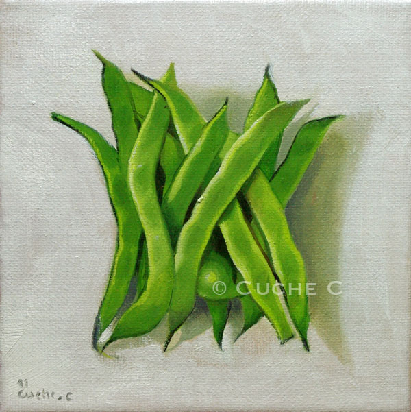 Haricots verts / 12 x 12 cm / 50 € Tableau artiste Nature morte Haricots verts cuisine